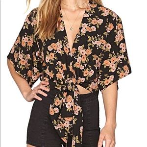 Amuse Society Moon Rising Crop Tie Waist Top